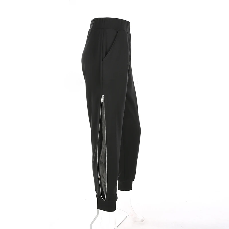 Женские боковые брюки на молнии черные спортивные с разрезом|zipper side pants|side pantspants
