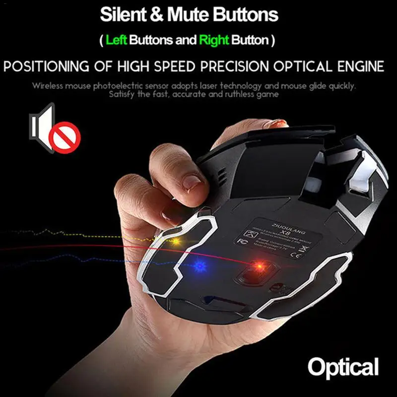Новейшая беспроводная перезаряжаемая игровая мышь X8 бесшумная Механическая с
