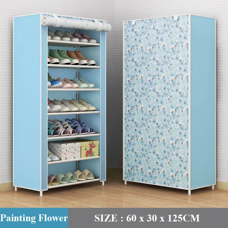 Painting Flower Нетканое полотно пыле обувной стеллаж Органайзер могут быть перемещены обеспечивает экономию места для хранения обуви шкаф, домашняя мебель прихожей полка для обуви - Цвет: Painting Flower