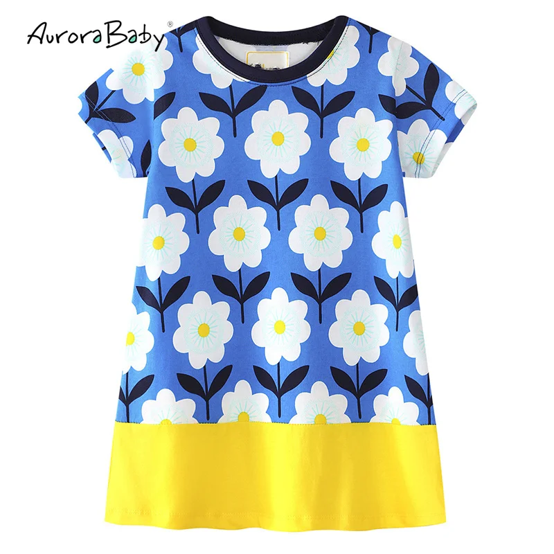 2018 милые платья принцессы с цветочным принтом для девочек хлопковые желтые