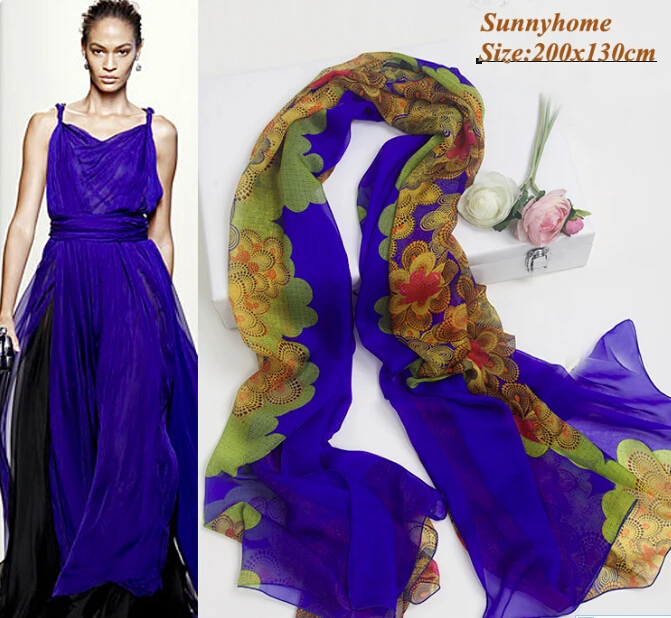 

Женская шёлковая шаль, с цветочным принтом, летняя