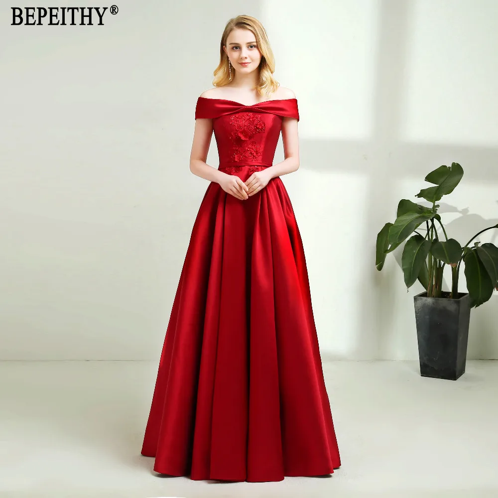 

BEPEITHY Vestido De Festa New Arrival Boat Neck Applique Beads Prom Party Gown Burgundy Red Long Evening Dress 2022 Custom Made