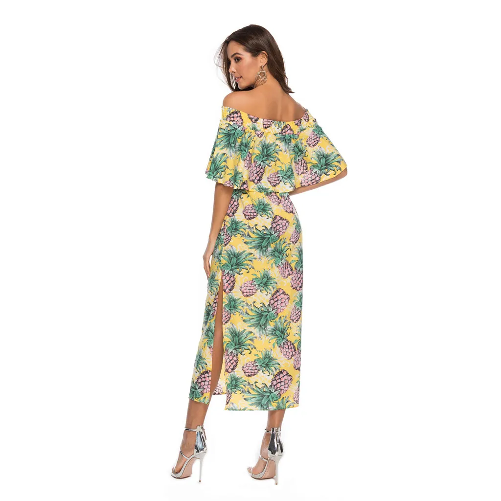 Dress sexy elegant Womens Off The Shoulder Beach Holiday Pineapple Print Party summer 2019 new arrival slim soft dress | Женская одежда
