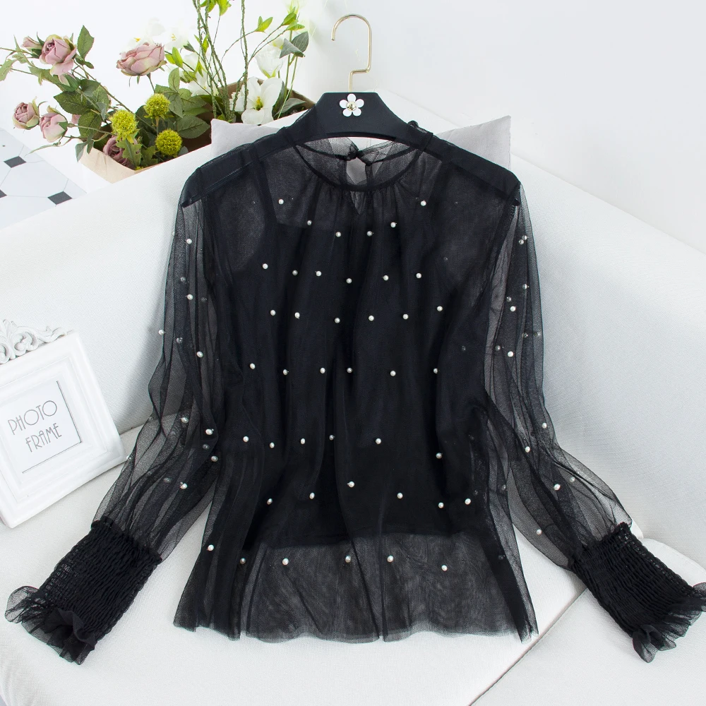 2018 новые пикантные весенние прозрачность две части с длинным рукавом звон футболка Для женщин