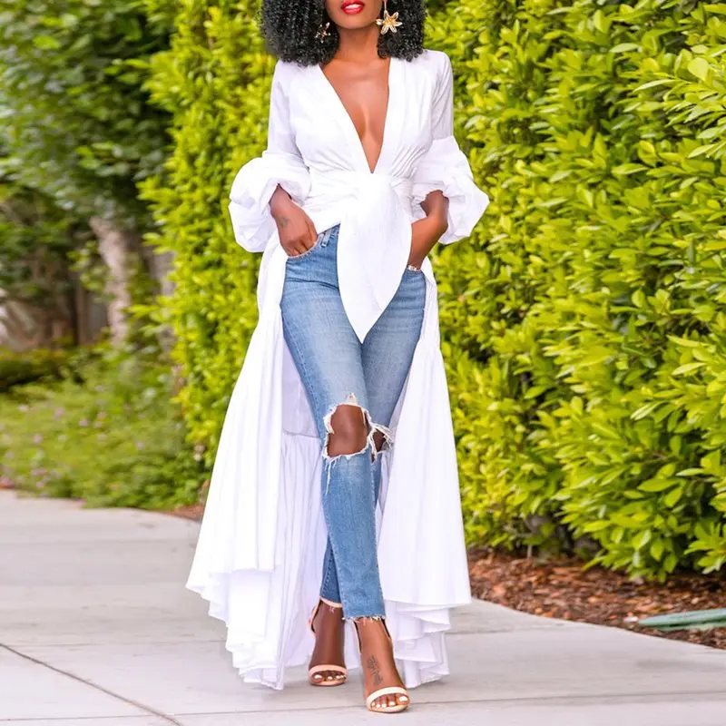 Летняя Сексуальная клубная элегантная белая африканская блуза размера плюс