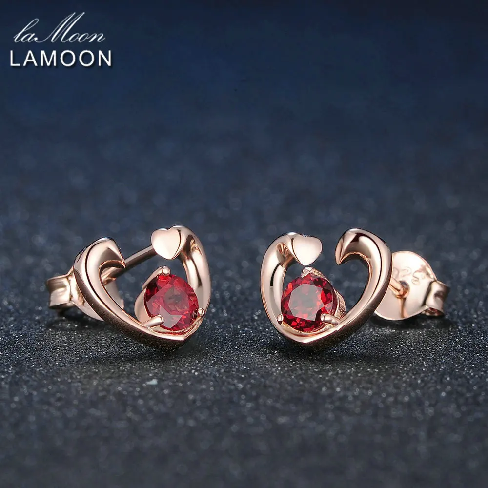 Lamoon Мода 0 6 ct 100% натуральный красный гранат 925 пробы Серебряная любовь серьги