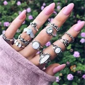 7 шт./компл. Boho Little Snake Star Eyes статуя Будды драгоценный камень треугольник Золото регулируемое Открытое кольцо набор для женщин индивидуальный ювелирный подарок
