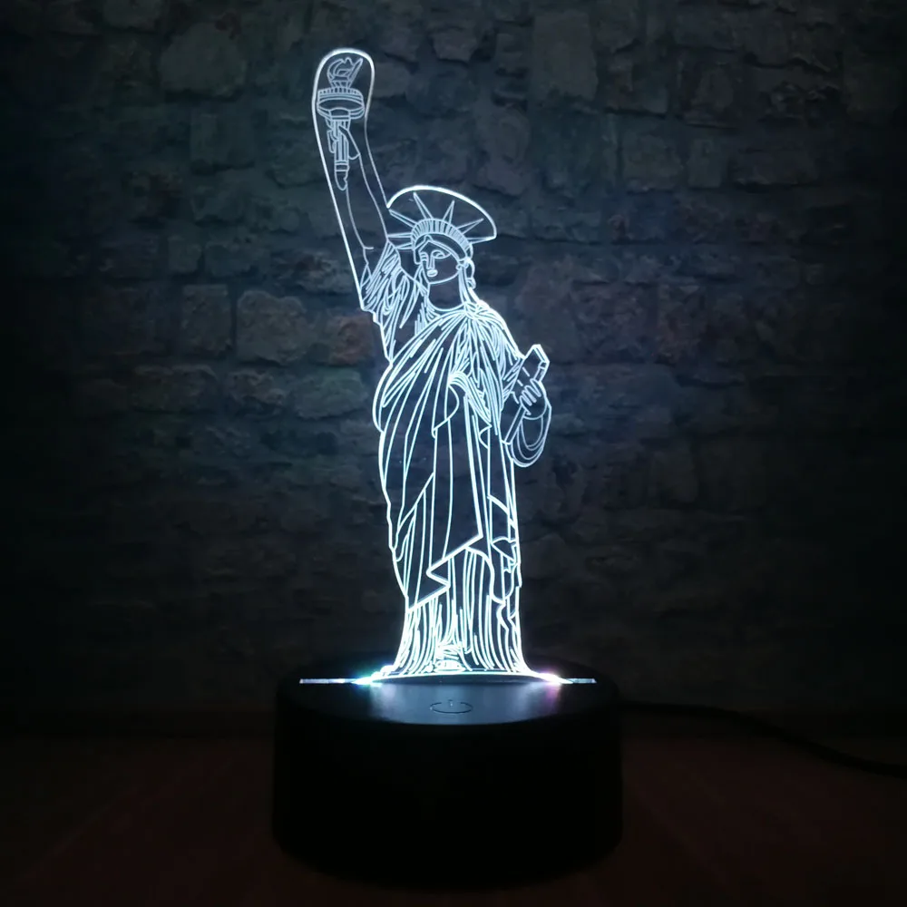 Статуя Свободы 3D светодиодный светильник 7 цветов меняющий RGB для спальни