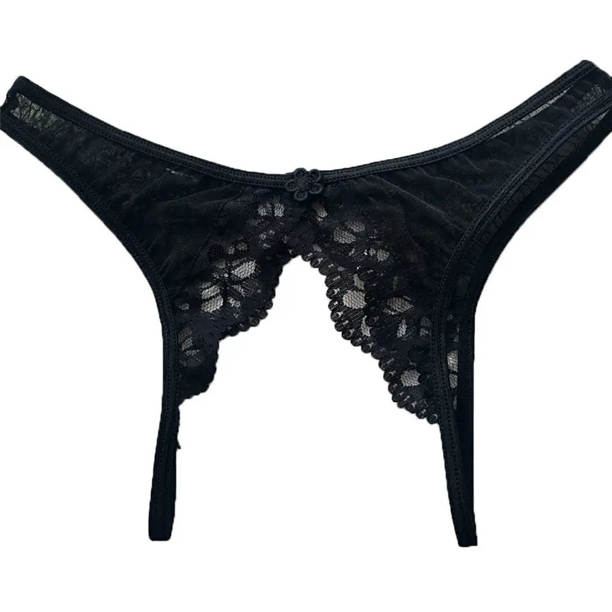 Сексуальные женские стринги с v-образным вырезом, нижнее белье, бесшовные кружевные стринги, нижнее белье, трусики, Прямая поставка - Цвет: Black