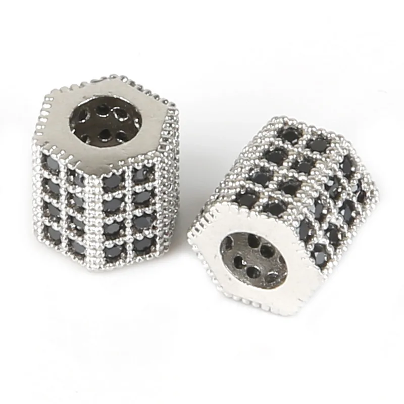 Silver Модные медные бусины-разделители Micro Pave Кристалл Кубический цирконий Корона Леопард шлем Череп круглые бусины Подвески на браслеты для ручного творчества - Цвет: Silver