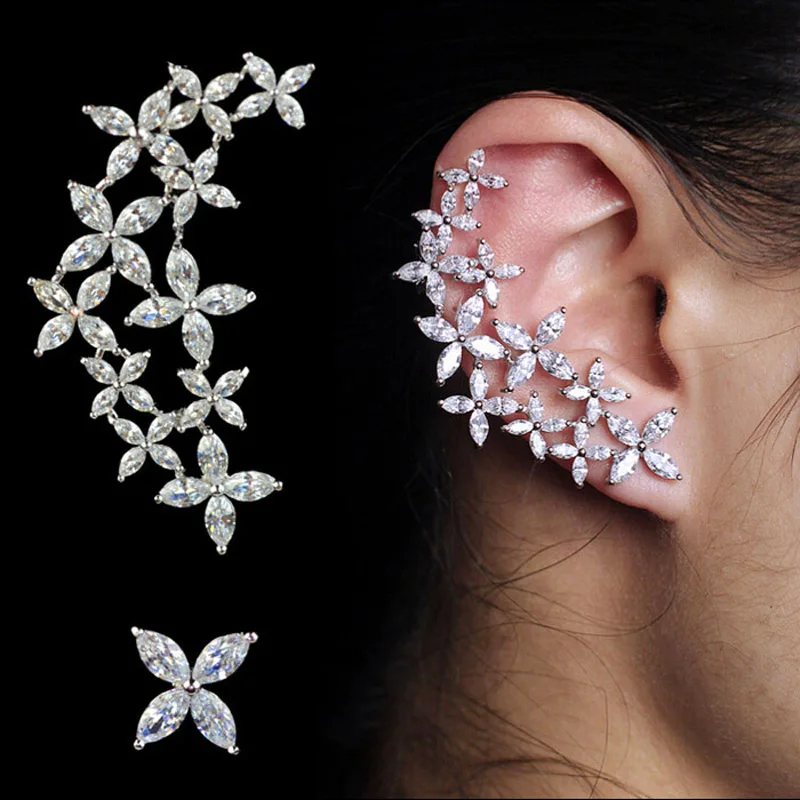 Женские ассиметричные серьги-манжеты с кубическим цирконием высококачественные