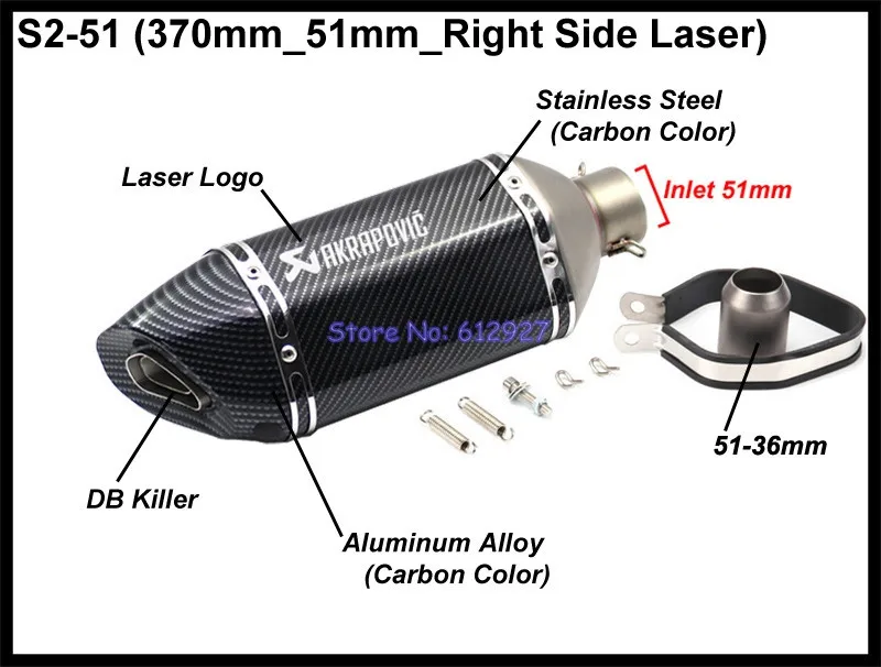Type S2 - 51mm Впускной 51 мм 61 мм мотоциклетная выхлопная труба akrapovic глушитель Escape Moto Универсальный Escapamento Para Moto для скутеров Tmax Nmax - Цвет: Type S2 - 51mm
