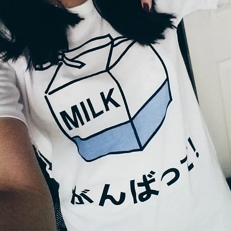 Dingtoll топы в японском стиле с молочным принтом для студенток женская футболка
