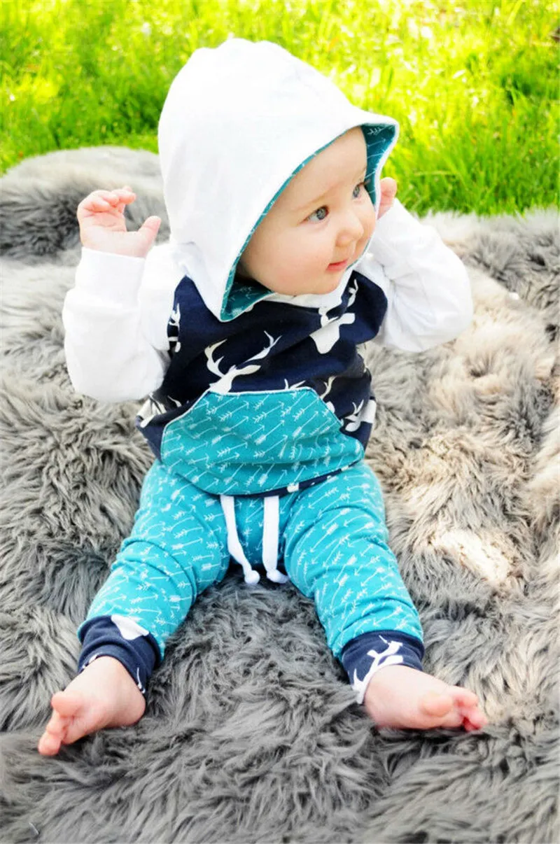 

Boutique Toddler Baby Boys Hoodie Tops Pants Home Outfits Set Clothes Full Sleeve Casual Fashionable Cotton Printing