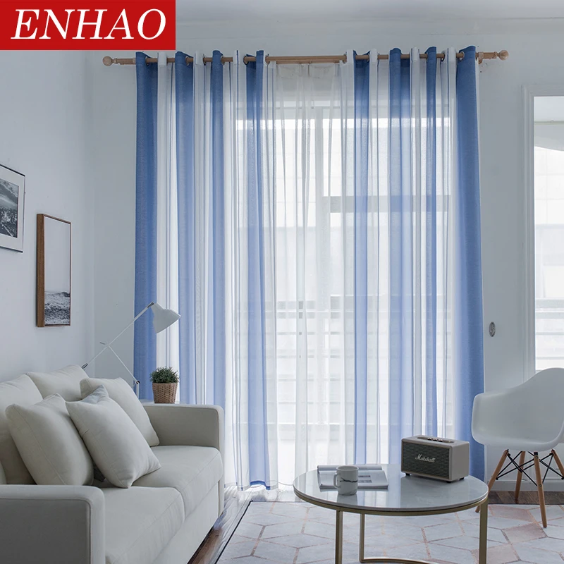 ENHAO Simplicity Striped Modern Tulle Curtains for Living Room Bedroom Kitchen Linen Window Voile Sheer Curtain | Дом и сад