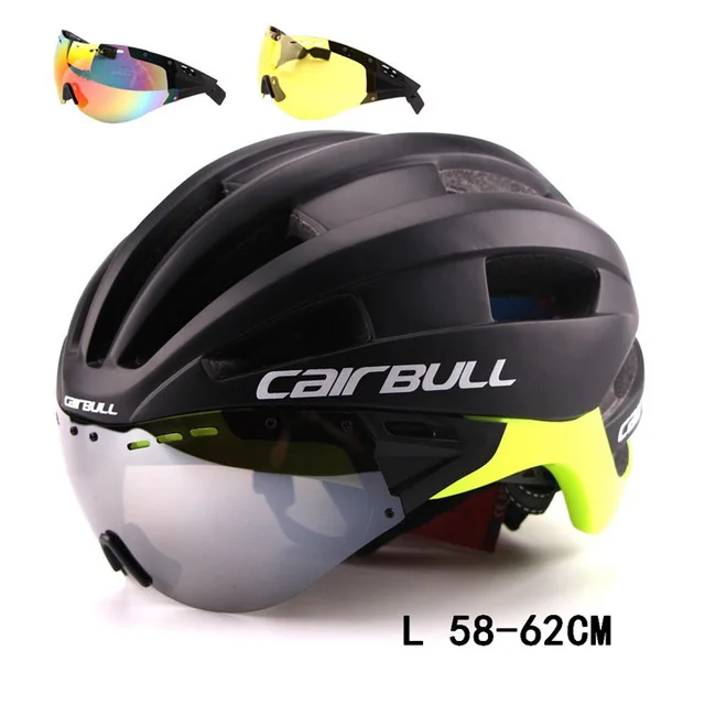 L 58-62cm yellow 3 линзы Aero ультра-светильник велосипедный шлем Велоспорт велосипед Спорт Безопасность гоночный шлем с очками в форме TT дорожный велосипед матовые шлемы - Цвет: L 58-62cm yellow