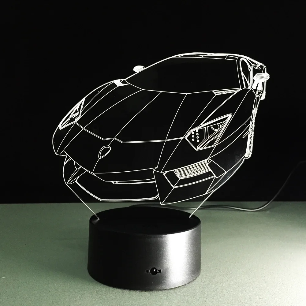 Разноцветный 3D автомобильный ночник, акриловая панель, светодиодный светильник в форме автомобиля, 7 цветов, сменный сенсорный или пульт дистанционного управления, Прямая поставка