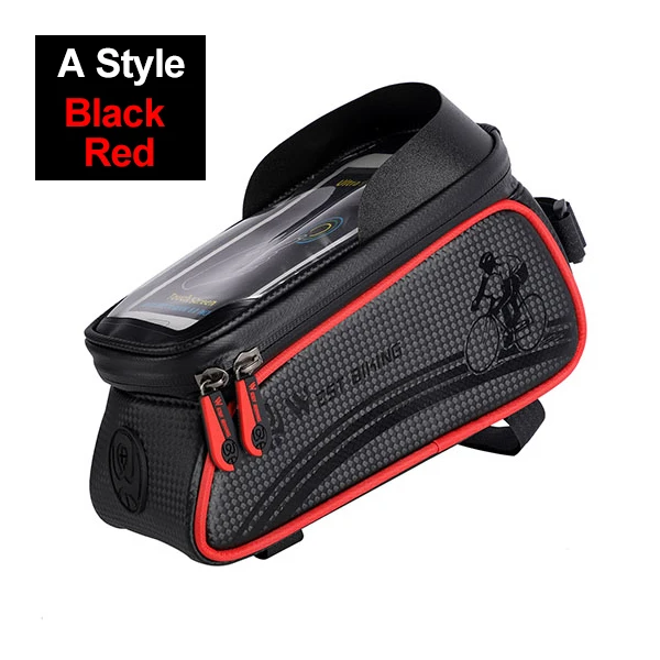 Black Red WEST BIKING велосипедная Сумка велосипедная верхняя передняя Труба рама сумка водонепроницаемый 6,0 дюймов чехол для телефона хранения сенсорный экран MTB дорожный велосипед сумка - Цвет: Black Red