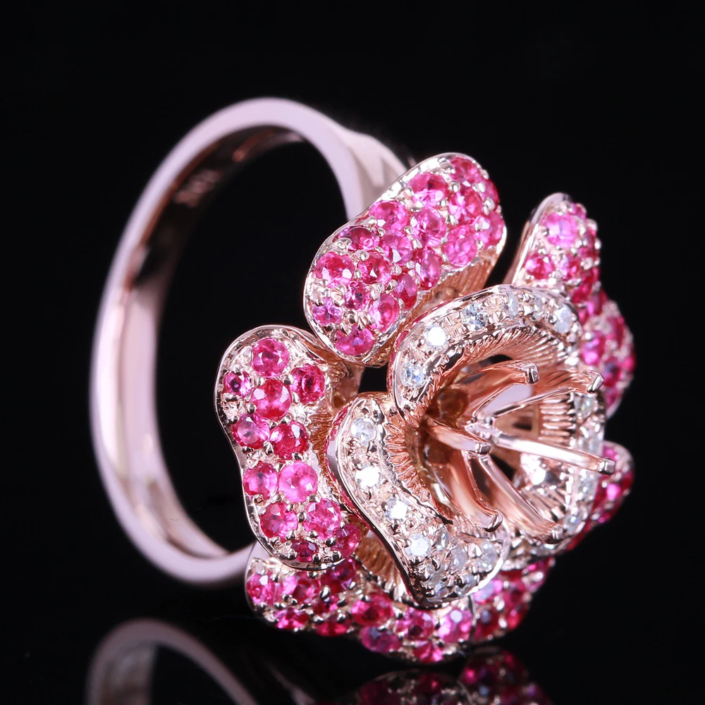1.4ct кольца для женщин из розового золота с круглыми алмазами и рубинами 6 мм 14K |