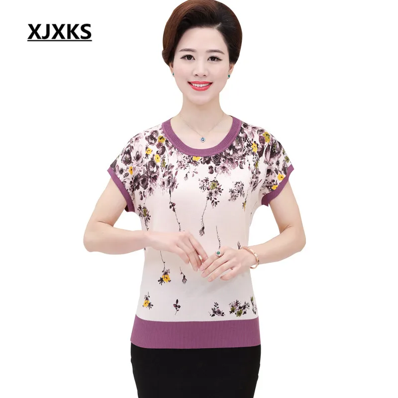 2017 модная одежда для женщин среднего возраста летняя футболка с коротким рукавом