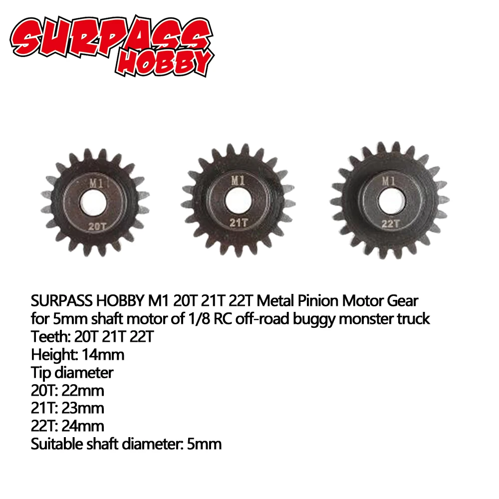 SURPASSHOBBY 3 шт M1 5 мм 11 T-13 T/14 T-16 T/17 T-19 T/20 T-22 T Шестерня двигателя для 1/8 RC багги автомобиль монстр грузовик
