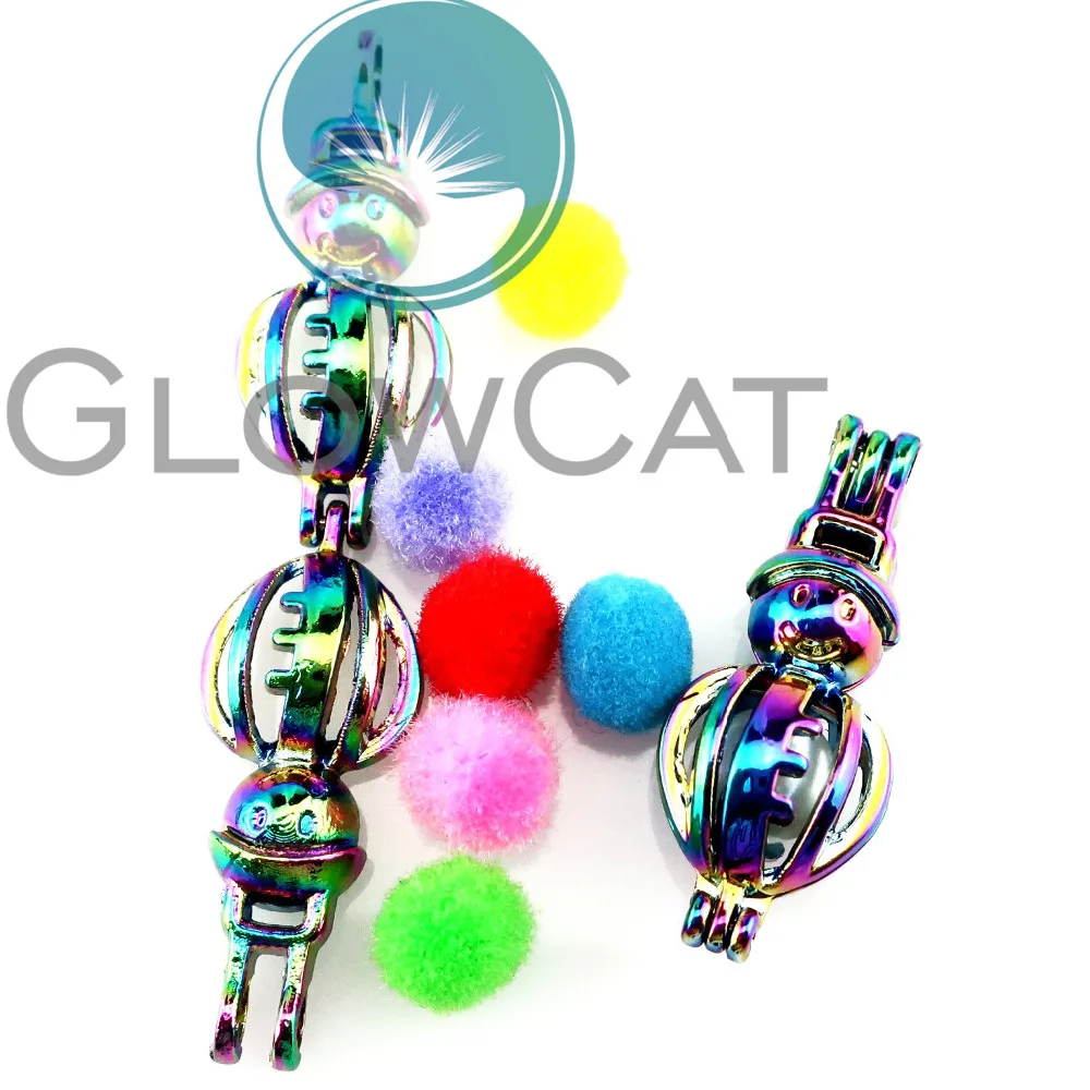 10x C282 Rainbow Colors Snowman Beads Cage Jewelry Making Perfume Essential Oil Diffuser Pearl Locket Pendant | Украшения и