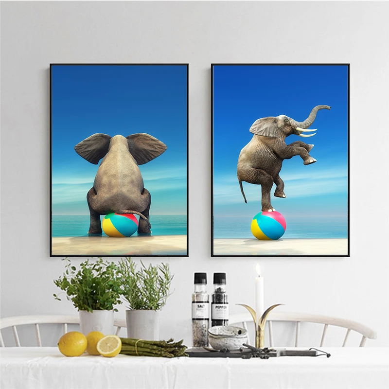 Elephant Circus Show Modern Landscape Art Canvas Painting Print And Poster Wall Picture For Living Room Nursery Baby Decor | Дом и сад