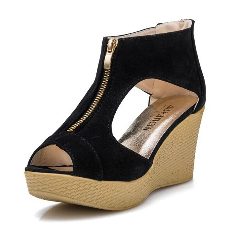 Хан издание 2017 высокие с молнией женские босоножки на танкетке обувь платформе