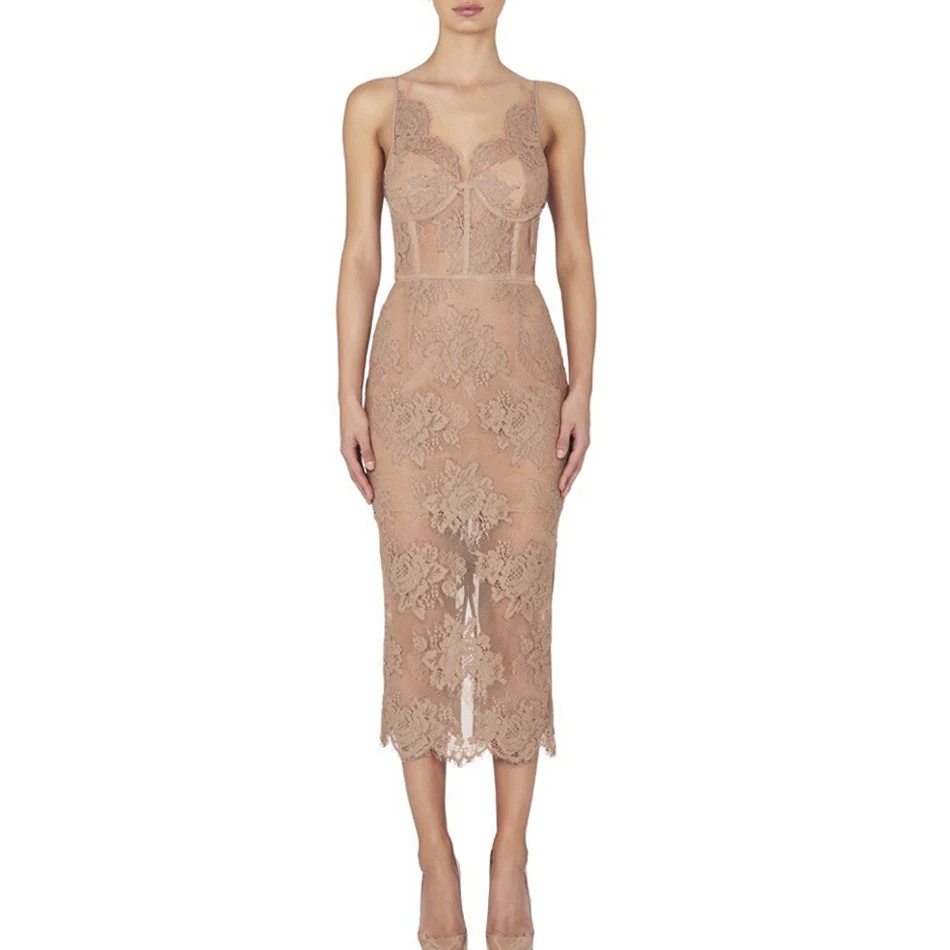 Женское Бандажное платье Черное Кружевное Платье на тонких бретельках с