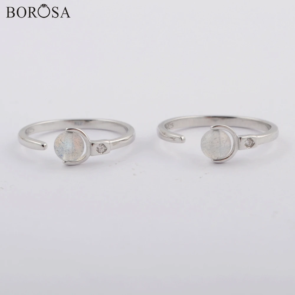 BOROSA 10 шт. модное кольцо из чистого серебра 92.5% пробы с натуральным лунным камнем