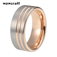 8mm rose gold tungsten carbide rings for men women pip cut brushed finish with offset grooves comfort fit