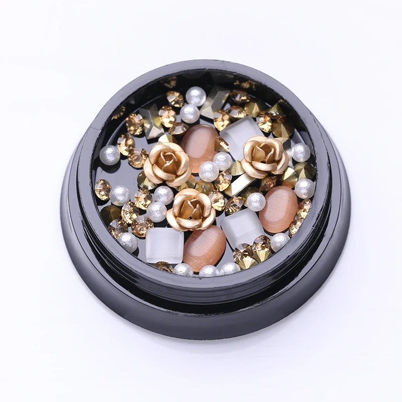 Metal Rose Round Opals Crystal Gemstone Beads Rhinestones Nail Decorations DIY 3D Art Decoration | Красота и здоровье
