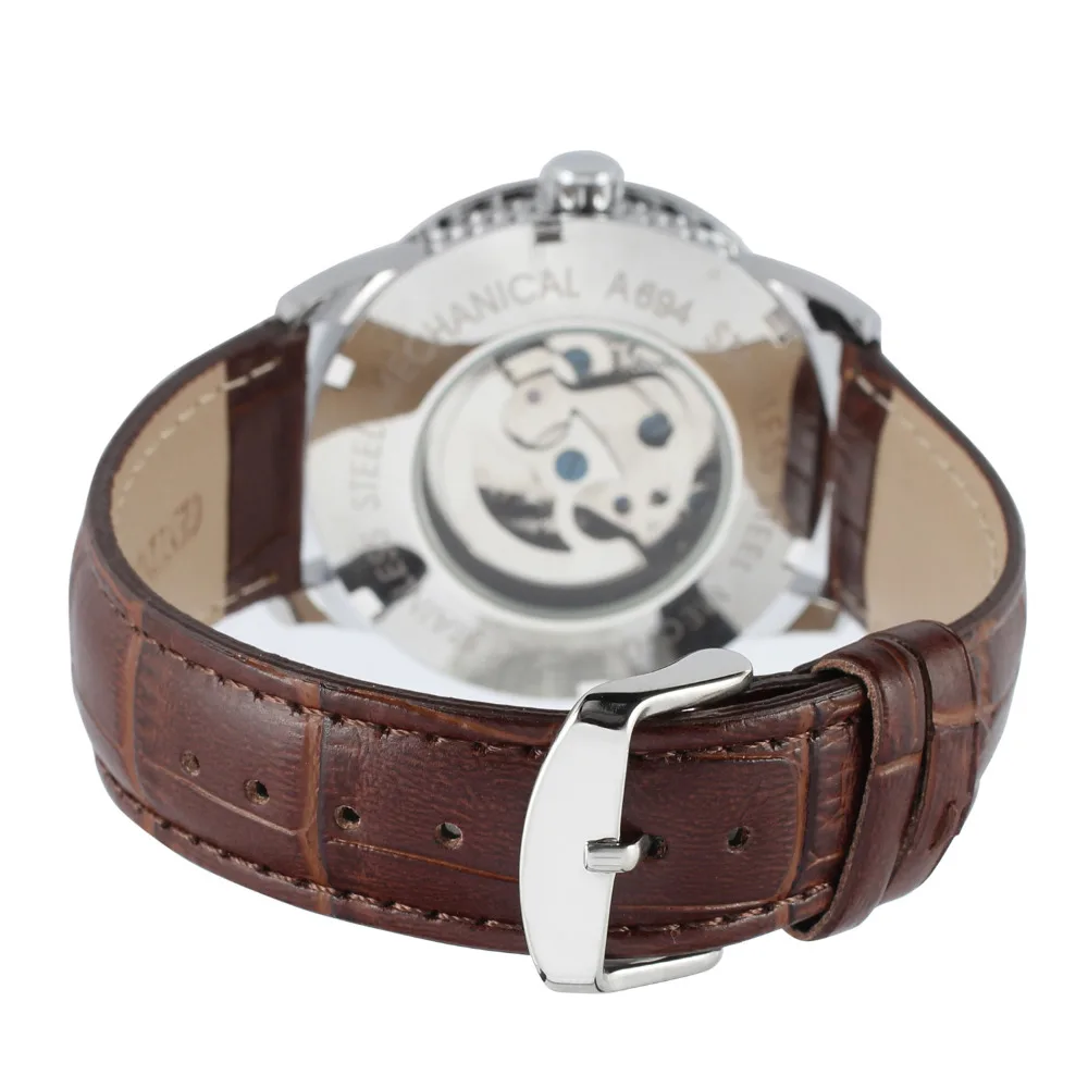 Forsining мужские часы оптовая продажа кожаный ремешок Скелет Классические