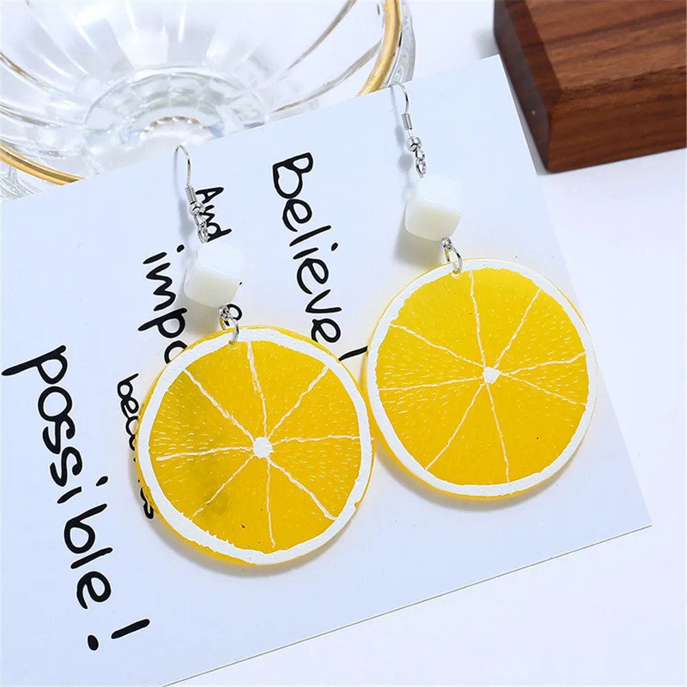 CRLEY 2019 New Harajuku Style Cute Lemon Drop Earrings for Women Girl Sweet Round Slice Fruit Jewelry Long | Украшения и