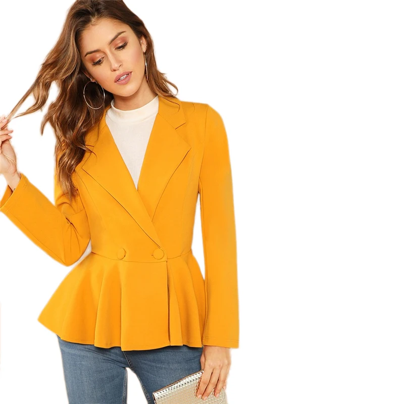 Sheinside Ginger элегантные женские блейзеры и куртки с длинным рукавом офисный Женский блейзер-карандаш с баской Осень Женская мода тонкая верхняя одежда
