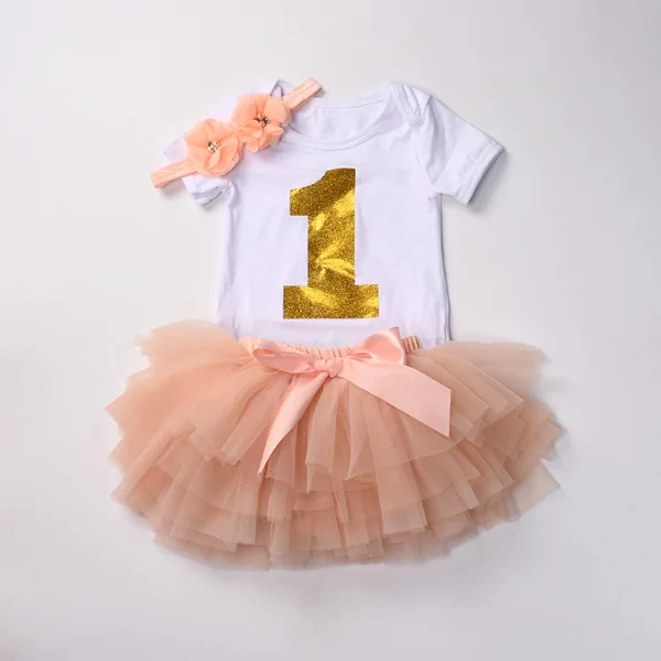 peach 2 Одежда на первый день рождения для маленьких девочек, комплекты с юбкой-пачкой для новорожденных, комплект из 3 предметов, белый комбинезон, топ, шаровары, комплекты с накидкой на подгузники, 0-24 мес - Цвет: peach 2