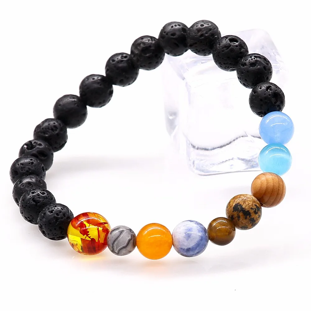 Браслет на запястье с бусинами из натурального камня в виде Вселенной Галактики