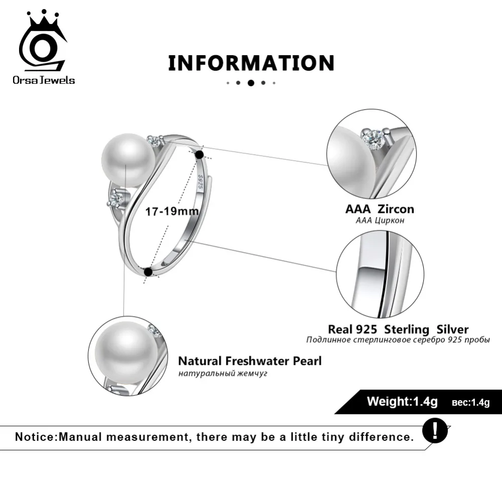 ORSA JEWELS Настоящее 925 пробы Серебряное кольцо пресной воды белый жемчуг с AAA CZ блестящий женский день рождения ювелирные изделия SR76-W