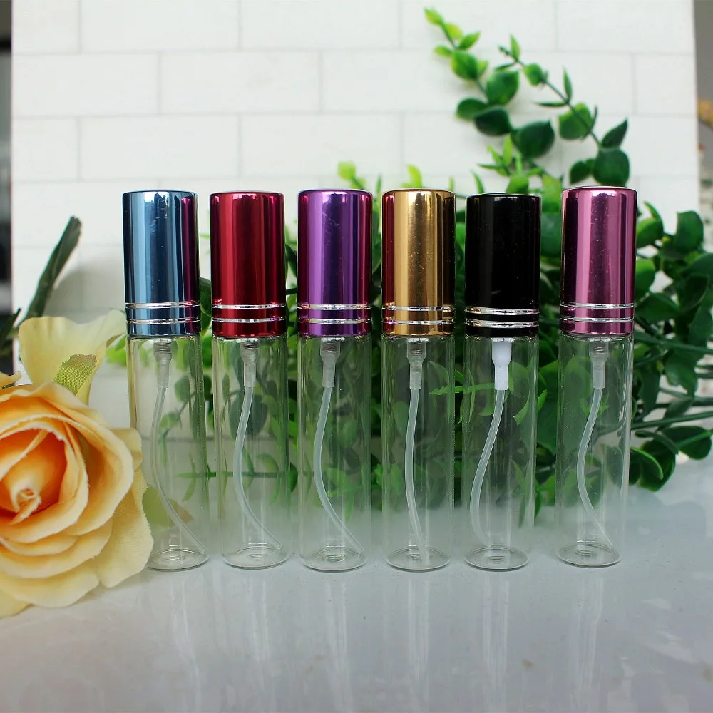 

Colorful Aluminum Cover 10ml Transparent Tube Perfume Spray Bottle 10pcs/lot