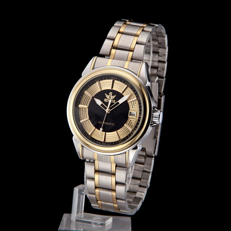 Роскошные мужские механические часы SEWOR с автоматическим металлическим дисплеем