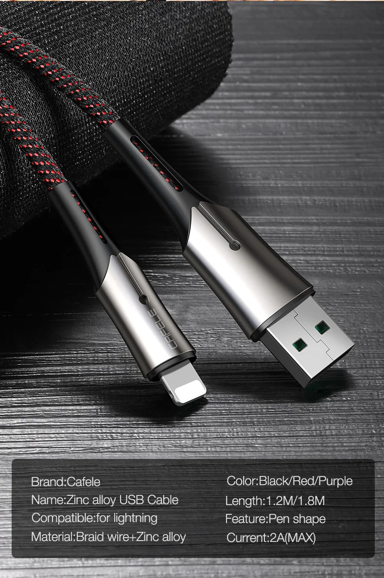 CAFELE USB кабель для iPhone X Xs Max Xr 5 8 7 6 6s Plus зарядное устройство 2.0A кабели быстрой зарядки для IOS 11 кабель Lightning 1,2 м 1,8 м