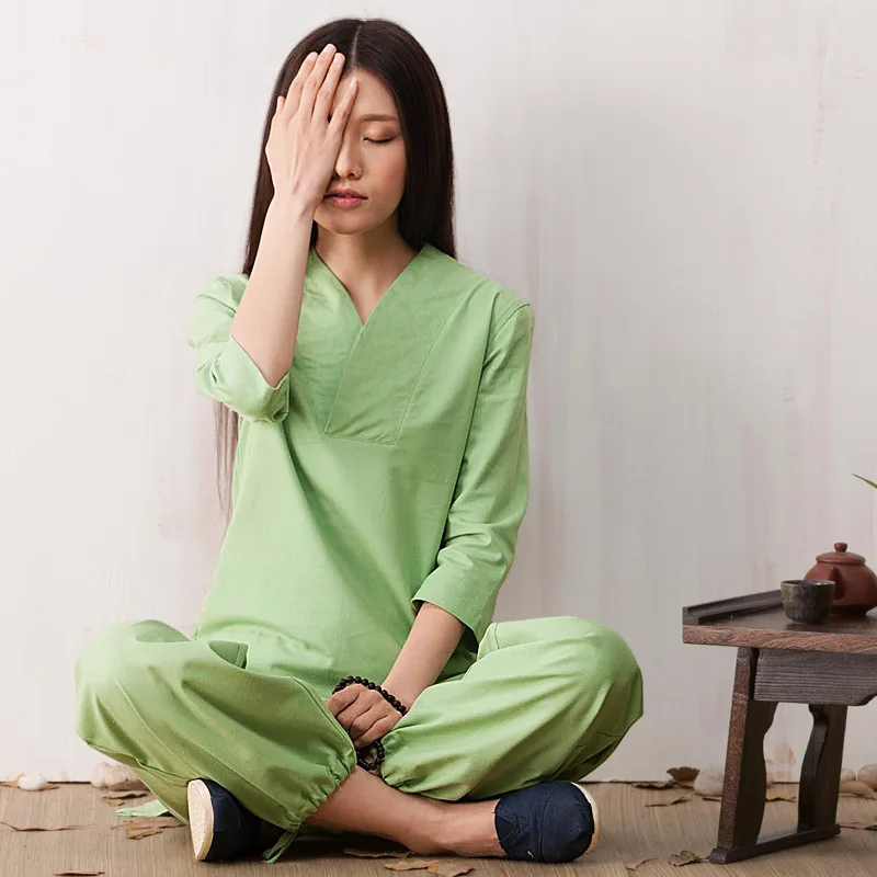 Однотонная одежда для медитации дзен комплекты йоги свободные брюки топы