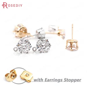 20 шт. 6 мм 8 мм 24 к позолоченная латунь с цирконом круглые с подвесными отверстиями серьги-гвоздики Diy ювелирные изделия аксессуары