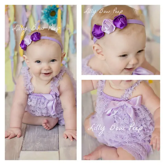 Милый детский кружевной комбинезон лавандового цвета для маленьких девочек