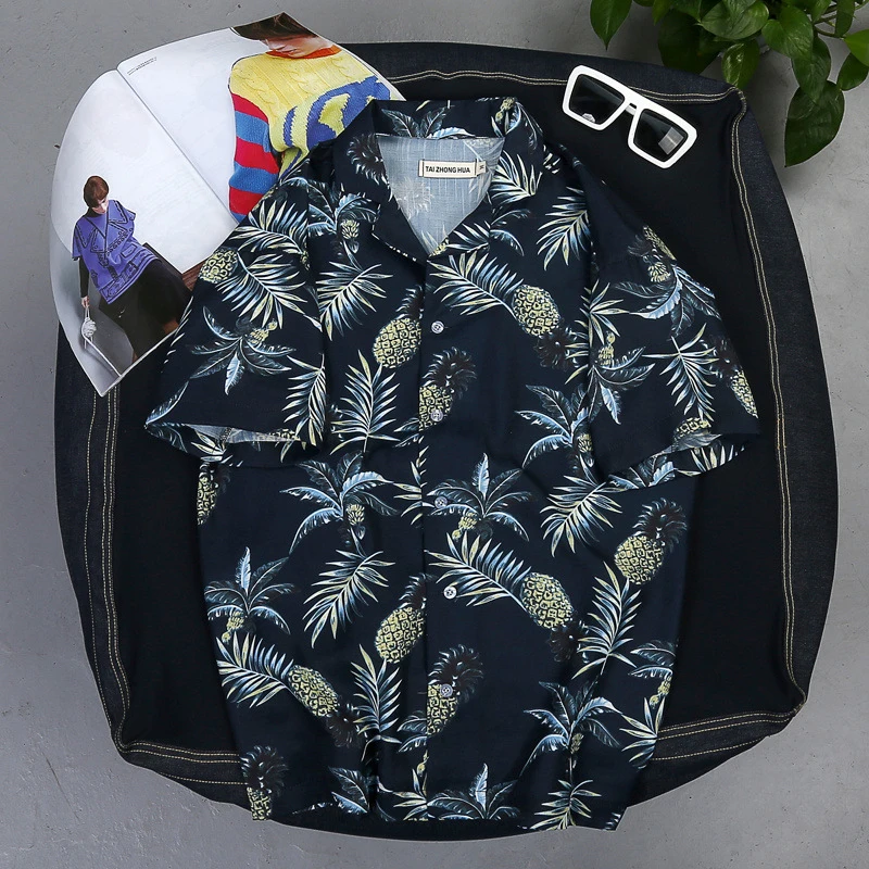 Летняя гавайская рубашка Мужская/женская с коротким рукавом принтом ананаса