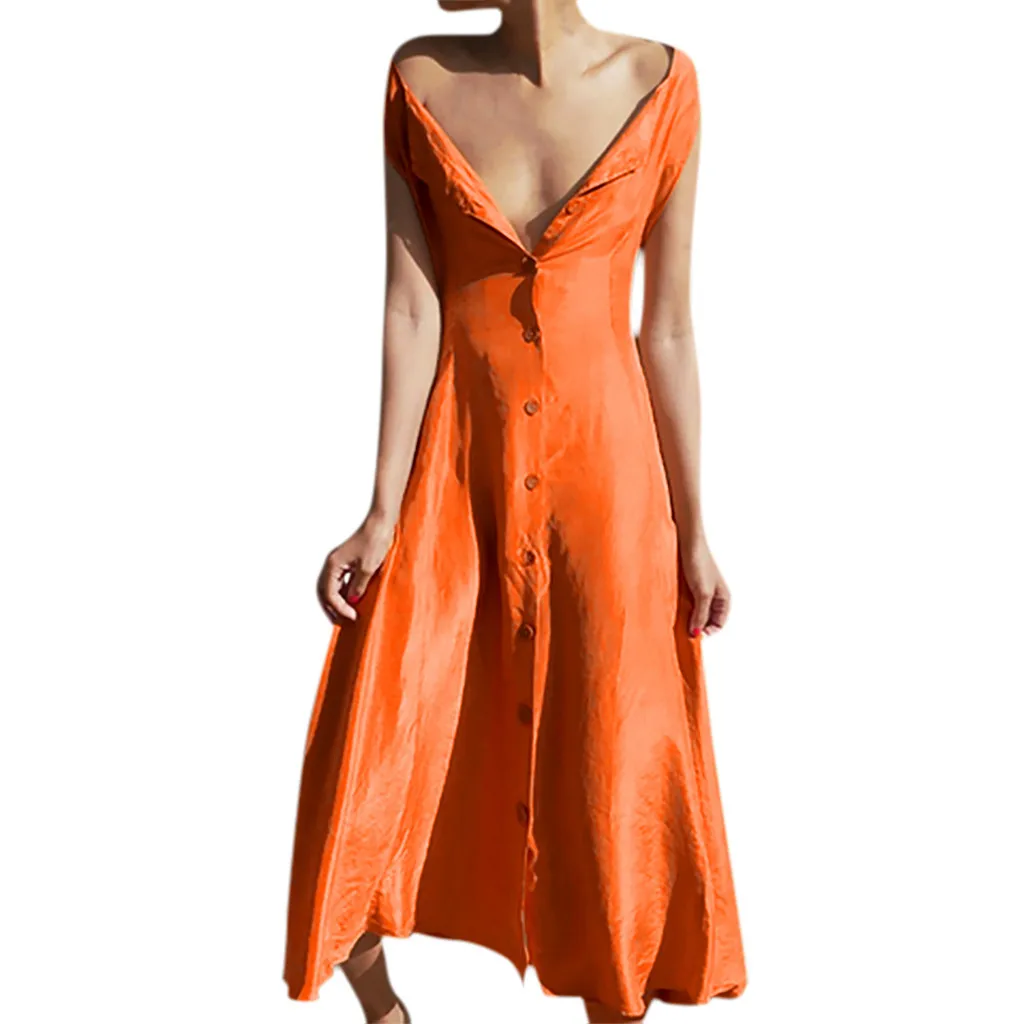 Женское платье трапеция без рукавов с V образным вырезом|Женские платья| |