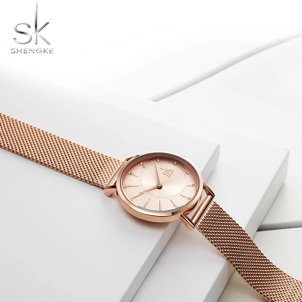 SK женские часы цвета розового золота роскошные с кристаллами дизайнерские