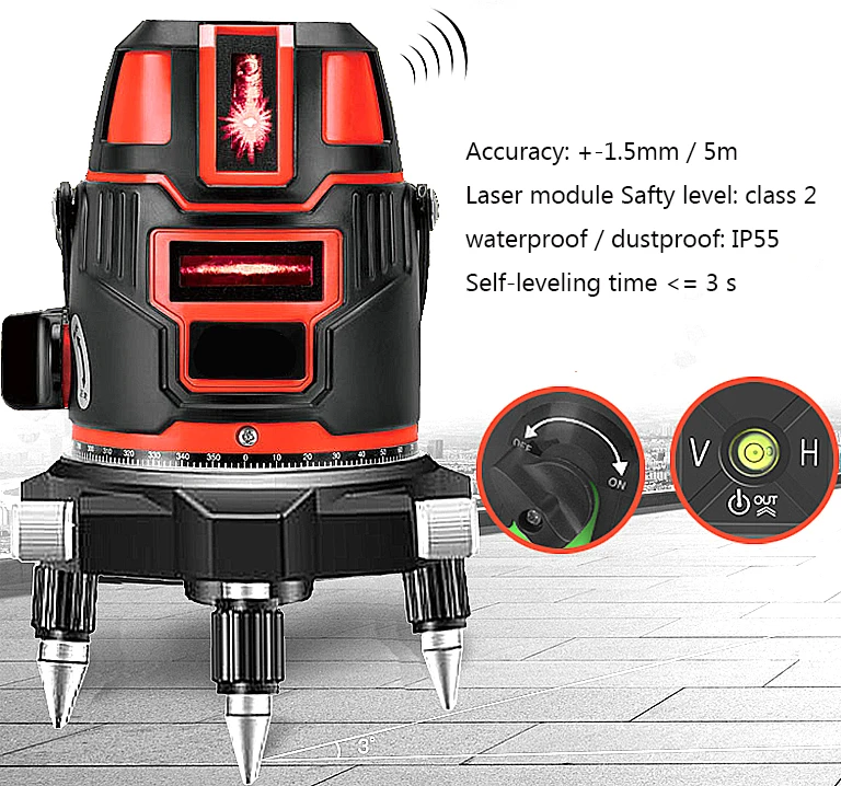 Самонивелирующийся лазерный уровень 5 линий 6 точек 360 градусов|level|self-leveling cross