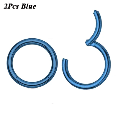 2PCS Blue 2 шт./лот G23 титановые шарнирные сегментные кольца для носа, губ, бровей, сосков, кликер, Ушная перегородка, спираль, Tragus, пленница, пирсинг, ювелирные изделия для тела - Окраска металла: 2PCS Blue