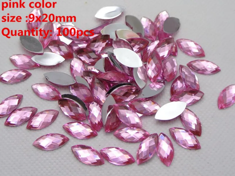 9x20mm 100pcs 100 шт Разноцветные Акриловые Плоские с оборота граненые Стразы в виде лошадиных глаз без отверстий для домашнего ремесла, декоративные аксессуары для рукоделия - Цвет: 9x20mm 100pcs